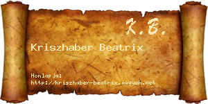 Kriszhaber Beatrix névjegykártya